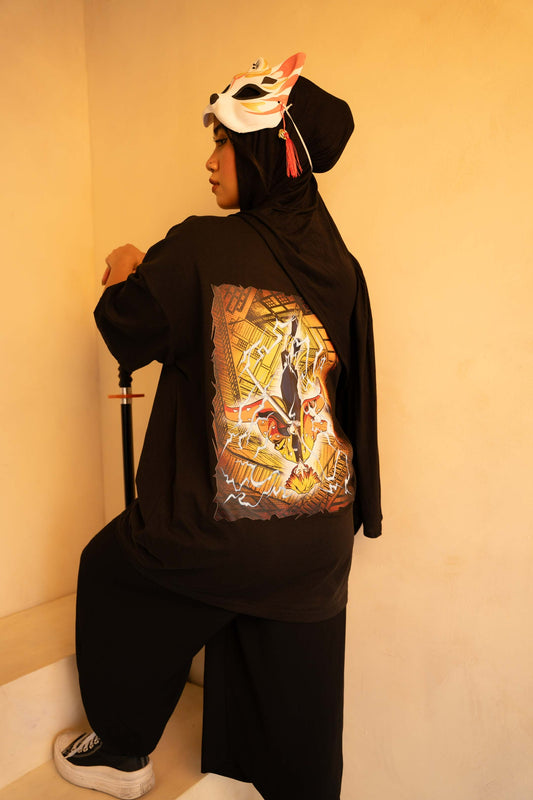 'THUNDER' Black Oversized Summer T Shirt